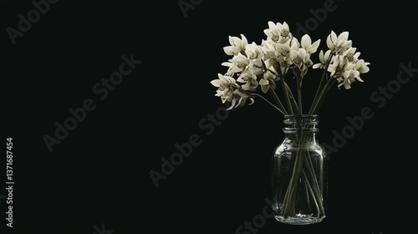 Fototapeta Elegant White Orchid Arrangement in Glass Vase with Minimalist Studio Lighting