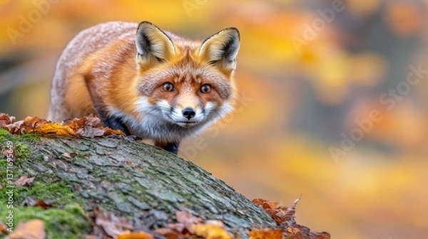 Obraz Autumn Fox On Tree Stump