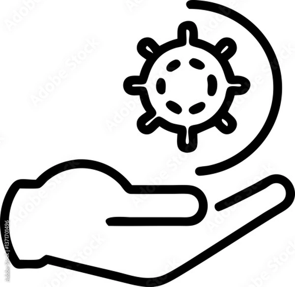 Obraz hand icon gently cradles stylized virus symbol, representing protection or care in health context. simple black and white design conveys sense of safety and responsibility