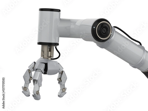 Fototapeta White ai robotic gripper arm isolated on white