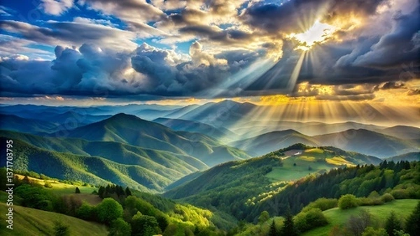 Fototapeta Majestic Mountain Landscape - Nature’s Play of Light and Shadow