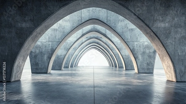 Fototapeta Concrete arches receding into the distance form a symmetrical hallway