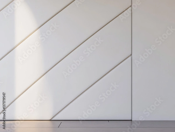 Fototapeta Modern interior design featuring angled wall patterns in a minimalist space