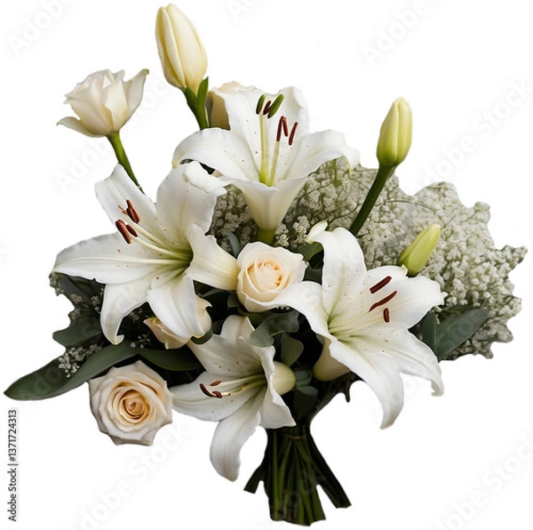 Fototapeta bouquet of white lilies on isolated background