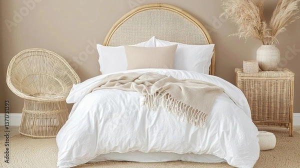 Obraz Cozy bedroom setup modern home interior design serene environment elegant view comfort and style