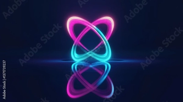 Fototapeta Intertwined neon lines in a dark background reflected