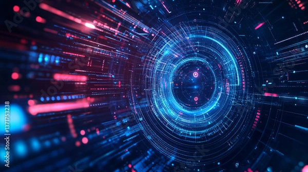 Fototapeta Abstract futuristic technology background with glowing lines and circular shapes design