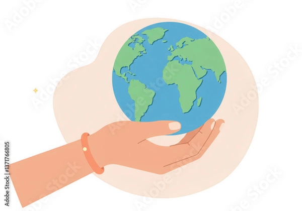 Fototapeta Hand holding a globe with continents in a gentle manner
