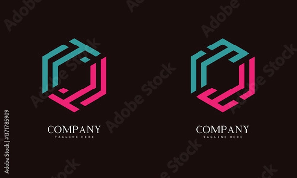 Fototapeta Set of hexagon-shaped monogram logo with the initial letter T. Suitable for various businesses.