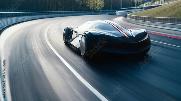 Obraz Futuristic Sports Car Speeding on Race Track