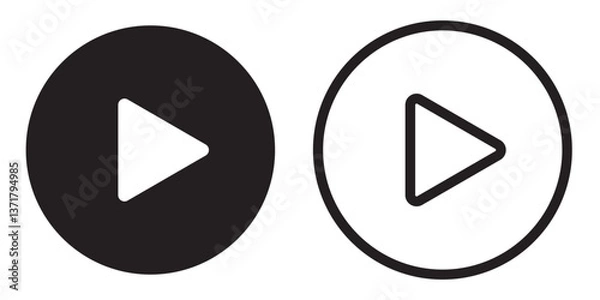 Fototapeta Black and white circular button with a play icon