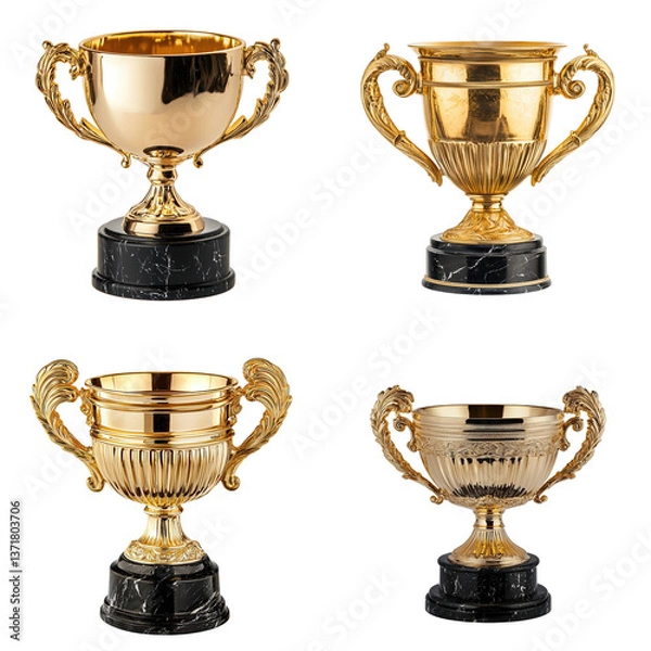Obraz Golden Trophy Cup on White Background 
