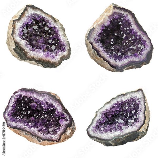 Obraz Raw Amethyst Geode with Sparkling Crystals - Side View 