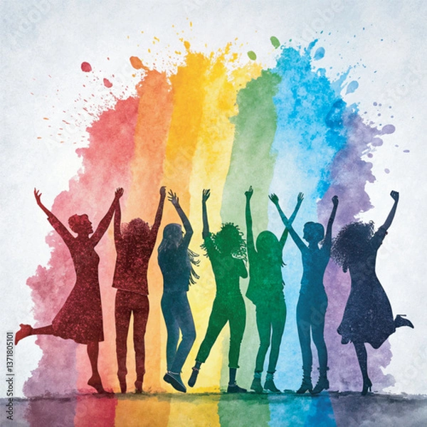 Fototapeta A vibrant watercolor painting of a diverse group of women joyfully for national decency day