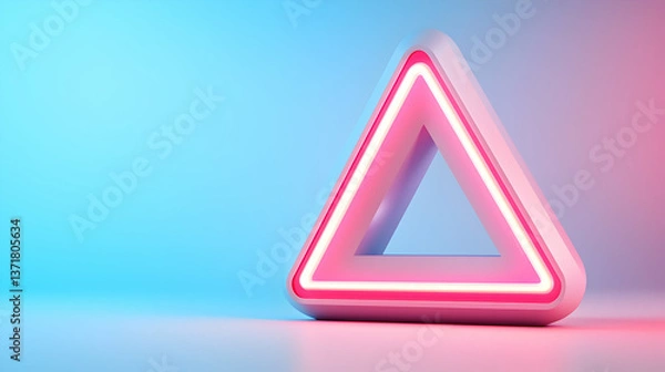 Fototapeta Pink Neon Triangle in Futuristic Blue Tunnel