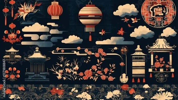 Fototapeta Elegant Asian-Inspired Design Elements Collection