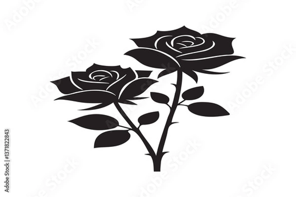 Obraz Minimalist rose flower silhouette vector outline Icon on white background