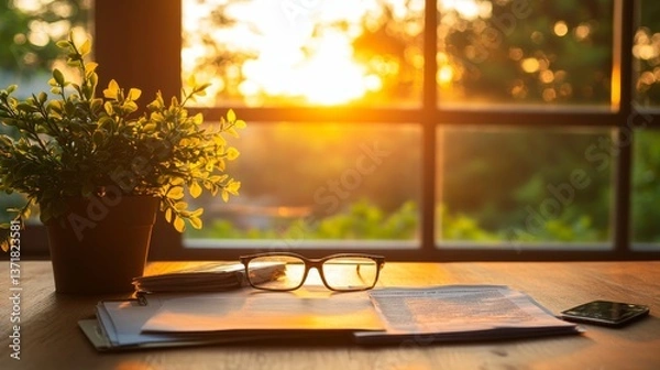 Fototapeta In a modern home office, financial documents are arranged to underscore a talk about the expenses related to title insurance and legal fees that arise during the process of refinancing a home