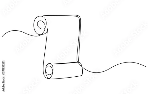 Fototapeta Old paper scroll one line drawing