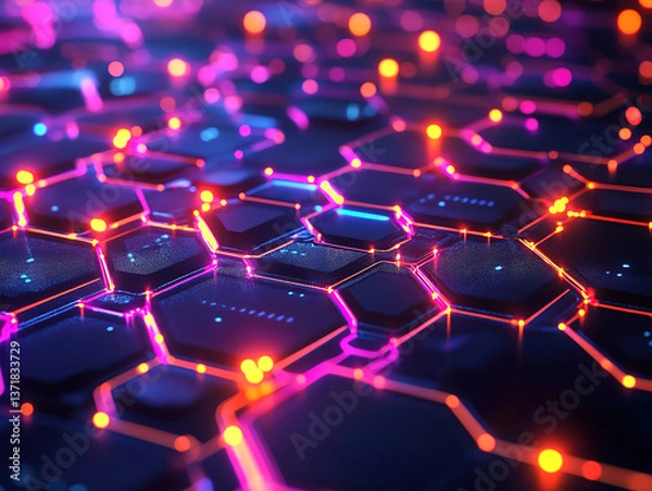 Fototapeta Futuristic Hexagonal Neon Pattern