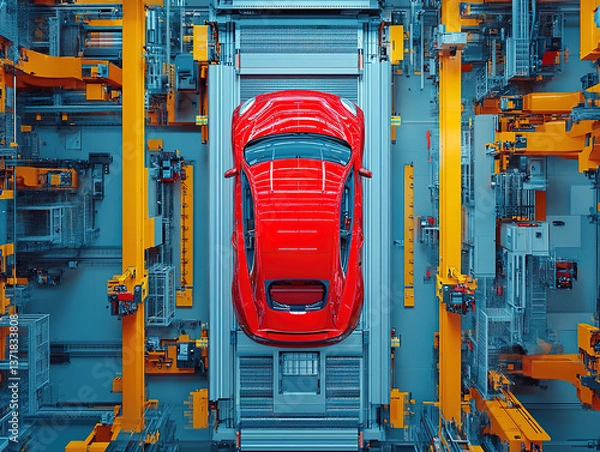 Fototapeta Red Sports Car in Automated Storage System