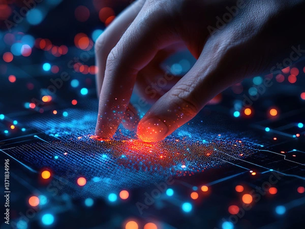 Fototapeta Futuristic Hand Interacting with Digital Interface