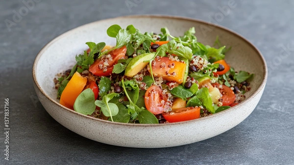 Fototapeta Fresh quinoa salad with vibrant vegetables and greens, perfect for healthy meal
