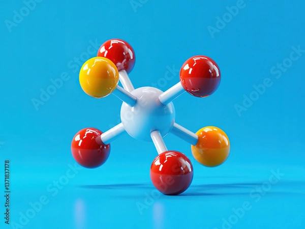 Fototapeta Colorful Molecular Model on Blue Background