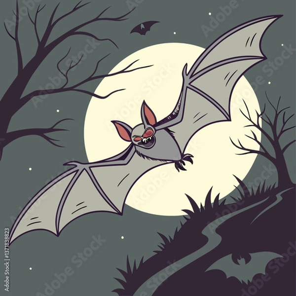 Fototapeta Sinister Vampire Bat in Moonlit Night Vector Art