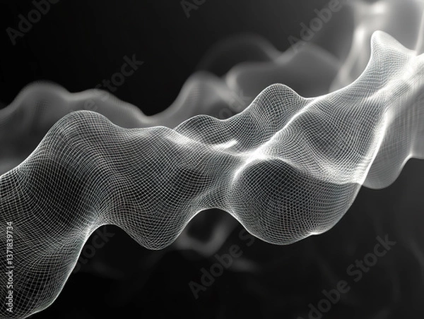 Fototapeta Abstract 3D Wireframe Waves on Dark Background