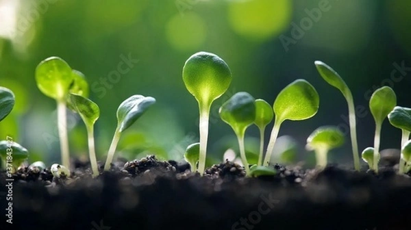 Obraz Sprouting seedlings in rich soil