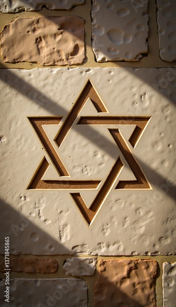 Obraz Star of David carved into stone wall with shadows  