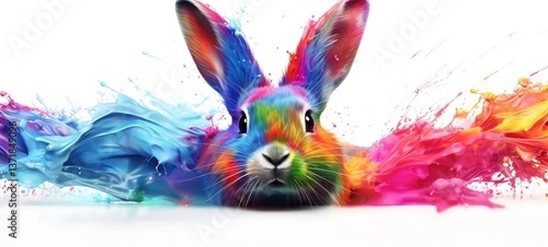 Obraz White background with drawings of colorful Rabbit for children, ai generative