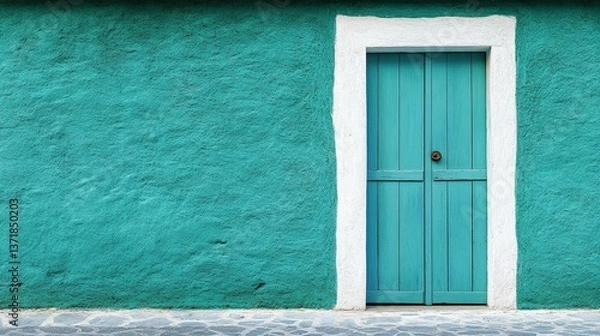 Obraz Teal Door, Aged Wall, Exterior