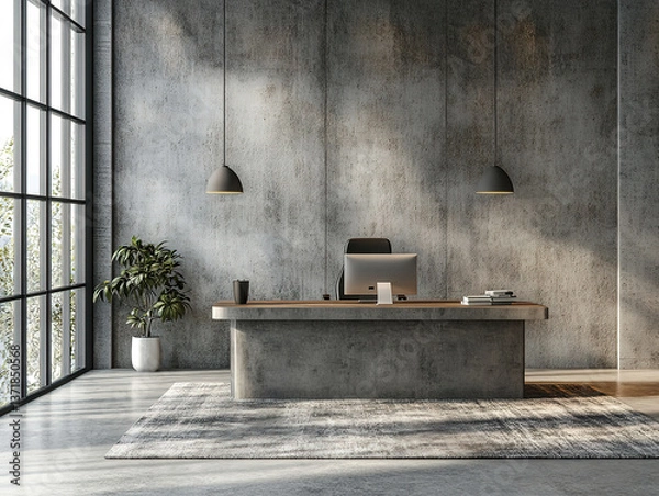 Fototapeta Open Concept Concrete Coworking Office with Modern Aesthetic