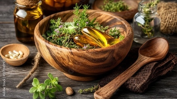 Obraz Natural health supplements with herbs