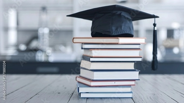 Obraz Graduation Day: Books and Mortarboard Symbolize Academic Achievement 