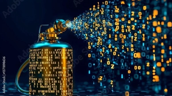Obraz Innovative digital smart fire extinguisher featuring glowing binary code.