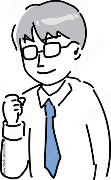 Fototapeta ガッツポーズするメガネをかけた男性若手会社員のシンプルなベクターイラスト