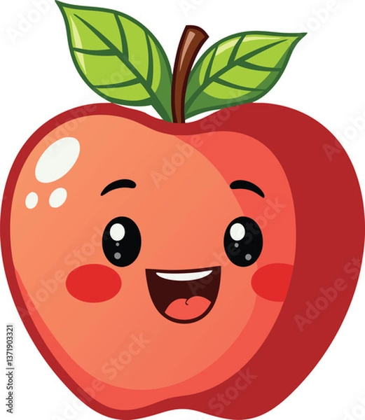 Fototapeta cheerful cartoon apple character. happy red apple with smiling face. cute digital illustration of a joyful apple.