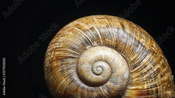 Fototapeta snail shell on the black background, macro still life