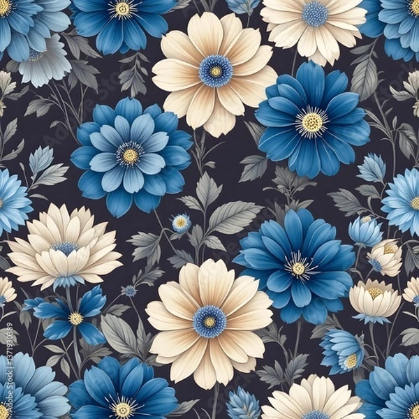 Obraz  A floral pattern that combines classic elegance with modern sensibility. The intricate details of the blue