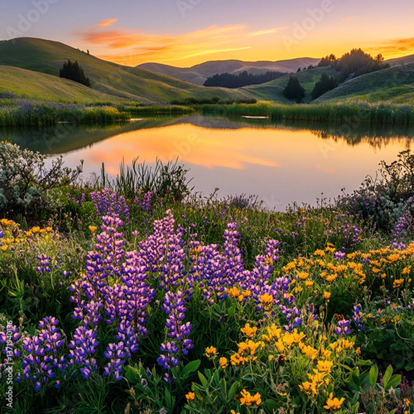 Fototapeta sunset in the mountains