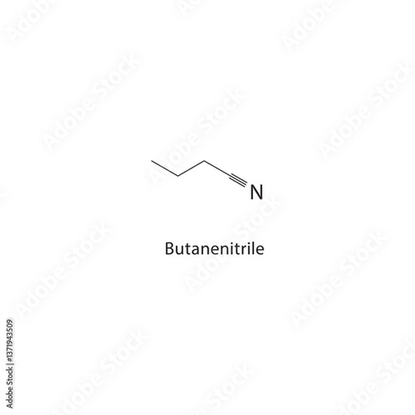 Fototapeta Butanenitrile skeletal structure. Nitrile compound schematic illustration. Simple diagram, chemical formula.