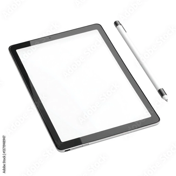 Obraz tablet with stylus isolated on white background
