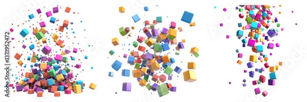 Obraz Colorful 3d render falling cubes isolated on transparent background. PNG , se of