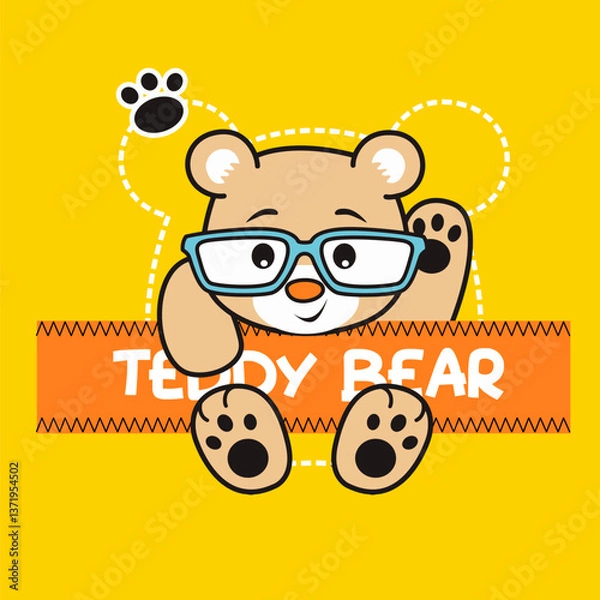 Obraz Cute cartoon bear smile, Flat Vector Illustration