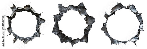 Obraz Ragged hole torn in ripped steel metal isolated on transparent background. PNG , se of