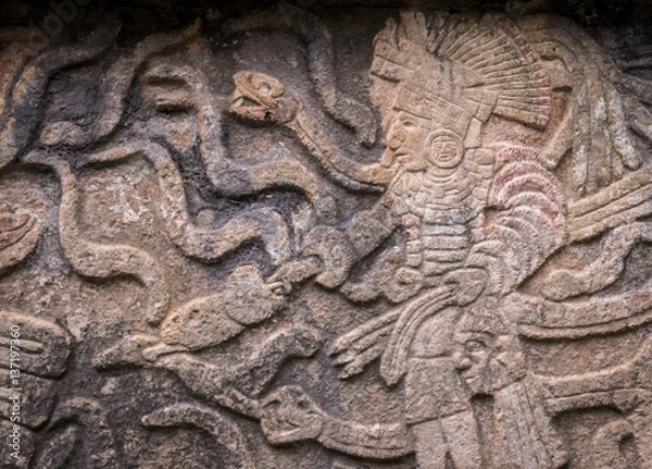 Fototapeta Ancient Mayan stone reliefs at Chichen Itza ruins in Yucatan, Mexico