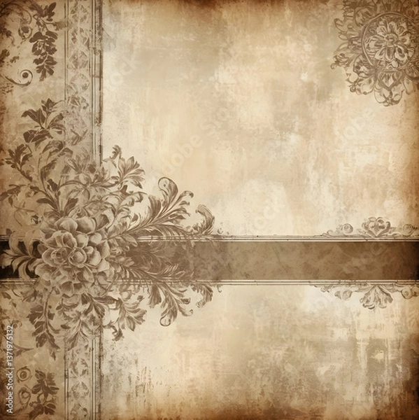 Obraz Vintage grunge background with sepia tones, distressed textures,and classic motifs
